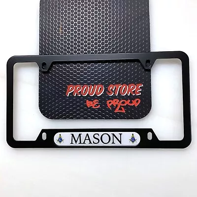 MASON Flag Domed BLACK License Plate Frame -US Size- Masonic Freemason • $19.49