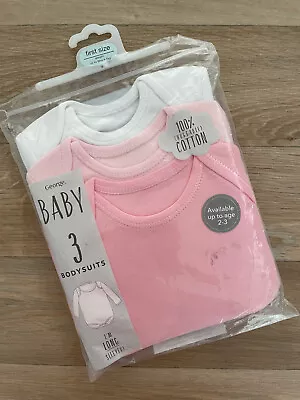 Baby Girl FIRST SIZE 4.1 Kg George Set Of 3 Long Sleeve Bodysuits BNWT NEW • $3.73