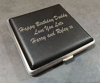 £11.99 • Buy Laser Engraved Tobacco 20 Cigarette Tin Case Leather Personalised Gift Unusual