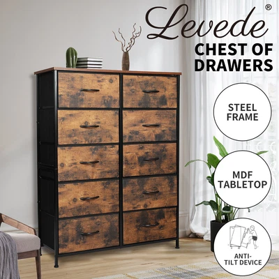 $119.99 • Buy Levede Storage Cabinet Chest Of 10 Drawers Vintage Fabric Dresser Tallboy Retro