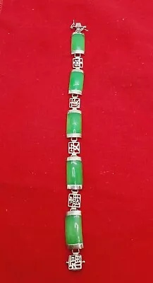 Vintage Chinese Export Sterling Silver 925 Jade Bracelet (57) • $32.50