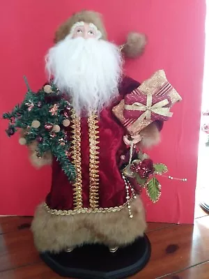 Vtg Old World Santa Standing.18  In Wine Velvet Robe With Gold Trim. Faux Fur • $21