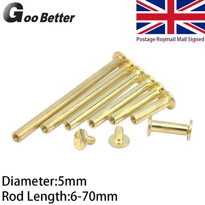 M5 Gold  Belt Rivets Screws Brass Plated 6 - 70mm Leather Craft Book Binding UK • £2