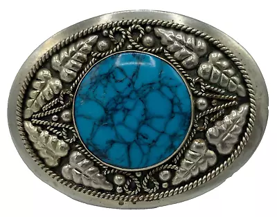 Alpaca Latin American Mexico Silver Turquoise Belt Buckle Vintage Southwest • $39.99