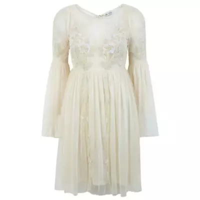 Miss Selfridge White Mini Dress Bell Sleeve Chiffon Beaded Sz 6 • $100