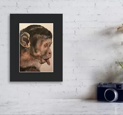 Matted Print Of Silly Monkey Watercolor Painting 8x10inchTo Fit 11x14 Inch Frame • $19