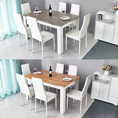 Mondeer Wooden Dining Table Set Grey And Oak With 6 Faux Leather Chairs Kitchen • £89.99