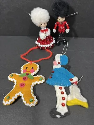 Vintage Christmas Ornaments Felt Sequins Girl Skate Soldier Gingerbread Handmade • $20