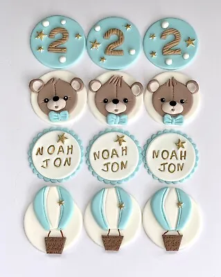 £27.99 • Buy Teddy Bear And Balloon Edible Handmade Birthday Christening 12 Cupcakes Topper