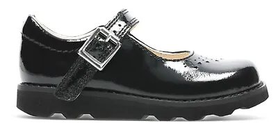 BNIB Clarks Girls Toddler CROWN JUMP Black Patent Leather Shoes • £21.99