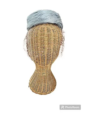 Vintage Womens Blue 1950s Pillbox Hat With Netting Church Easter  • $30