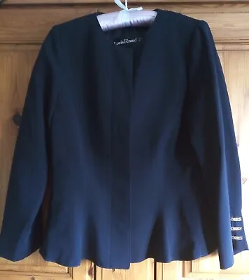 Vintage Louis Feraud Navy Blue Tailored Suit Midi Skirt + Jacket Size 16UK • £75