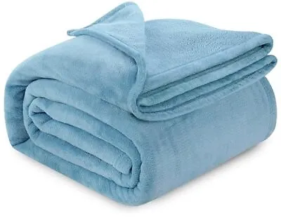 Washed Blue Fleece Blanket King Size Lightweight Fuzzy Soft Anti-Static Micro... • $39.62