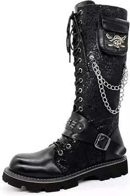 Youxiaoyou Men's Fashion Punk Motorcycle Boots Retro Metal Chain Lace Up...  • $123.99