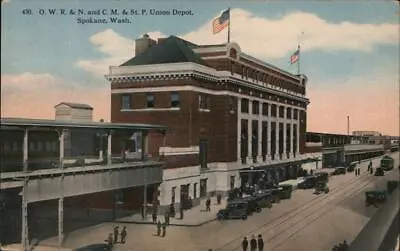 1915 SpokaneWA O.W.R.&N. And C.M.&St. P. Union Depot Washington Postcard • $15.99