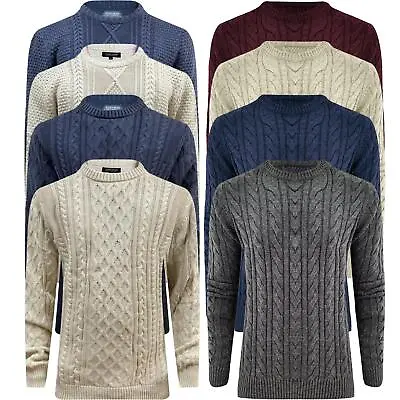 ZARA Mens Chunky Cable Knitted Thick Jumper Long Sleeve Crew Neck Heavy Sweater • £11.99