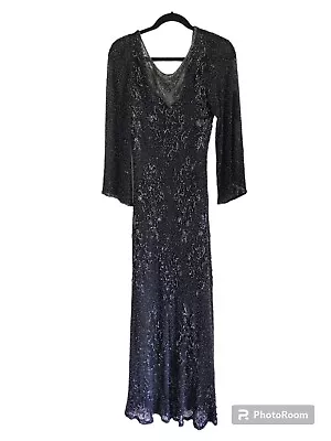 Scala Vintage Black Tie Long Beaded Silk Wedding Evening Dress Gown XXL • $105