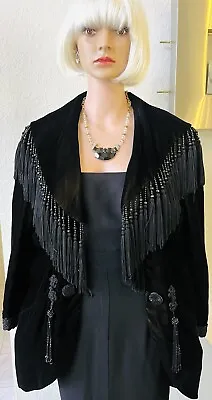 Jane McCartney Vintage Velvet Fringed & Beaded Coat/jacket S • $65
