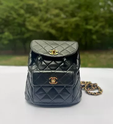 Authentic Chanel Backpack CC Matelasse Small Chain Leather Black Vintage Duma • $4380