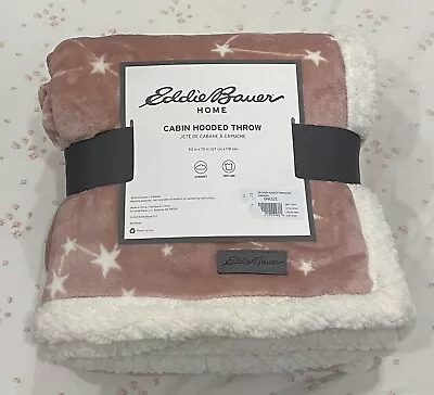 Eddie Bauer Home CABIN HOODED THROW Pink White STARS Hoodie Blanket FLEECE Mauve • $24.99