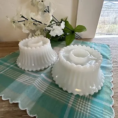 Pair Vintage Fenton White Milk Glass Candle Holders Ribs And Beads Cottagecore • $14.90