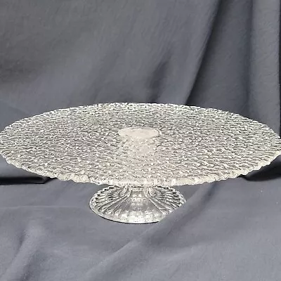 Vtg Clear Glass Cake Plate Stand 11  Pebble Design Round Pedestal A+ • $37