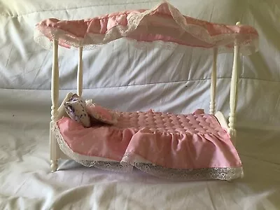 Vintage 1982 Barbie Dream Canopy Bed -mattress-Bedspread And Pillows • $25