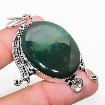 $5.99 • Buy Bloodstone, Citrine Gemstone 925 Sterling Silver Jewelry Pendant 2.36  V959