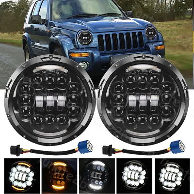 DOT 7  Inch LED Headlights DRL Turn Signal Combo For 2003-2007 Jeep Liberty • $58.99