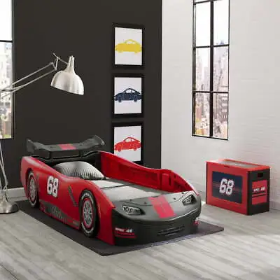 Kids Race Car Bed Twin Size Bed Frame Red Plastic Toddler Boys Bedroom Furniture • $237.15