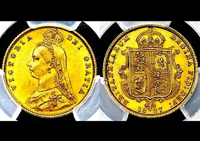 1887 Queen Victoria Great Britain London Gold Half Sovereign 1/2 Sov PCGS AU58 • £256