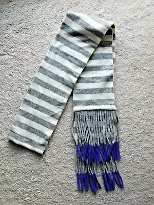  J. Crew Scarf Grey & White With Purple Tipped Fringe Striped 85  Long X 5 1/2 W • $12.95