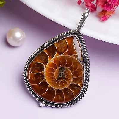 Ammonite Agate Gemstone Pendant 925 Sterling Silver Handmade Women Gift PG314 • $15.79
