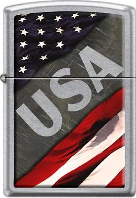 $17.95 • Buy Zippo American Flag Metal Steel Background Made In USA Street Chrome Lighter NEW