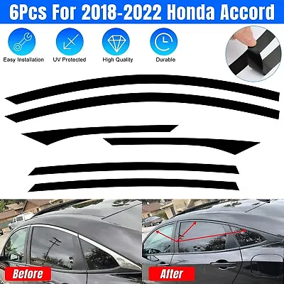 6Pcs Chrome Delete Blackout Window Trims For Honda Accord Sedan 2018-2022 Black • $10.98