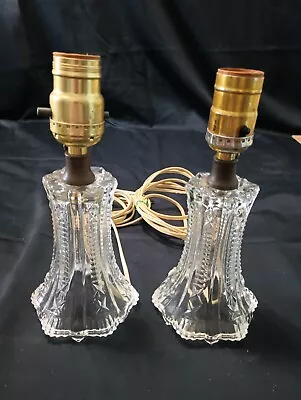 2 VINTAGE CLEAR CUT CRYSTAL / GLASS TABLE LAMPS  9 Inches Tall • $90