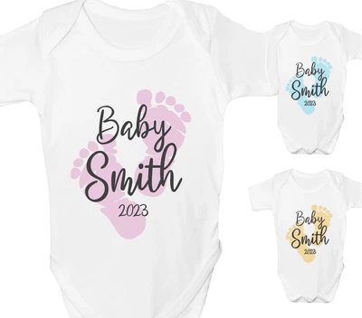 £6.99 • Buy Personalised Baby Grow Vest Any Name White Sleepsuit Shower Gift Announcement