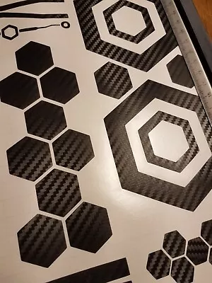 Tron Style Helmet Stickers Reflective Decals Seen  Motorcycle Hexagon Carbon Fib • £9.99