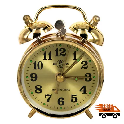 Home Mechanical Alarm Clock Manual Wind Up Vintage Metal Table Clock Gold • $19.99