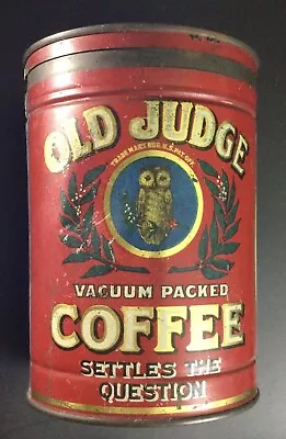 Rare OLD JUDGE OWL 3LB TALL TIN COFFEE CAN David G Evans Co. St. Louis W/Lid • $149.99
