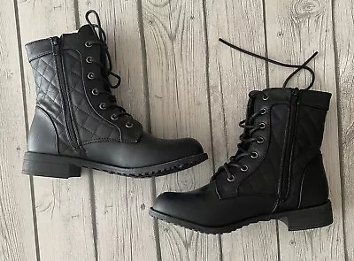 Katliu Womens Size 5.5 US 36 EUR Military Style Boots Lace Up Ankle Boots Black • $20