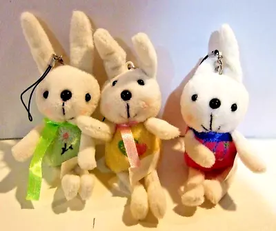 Lot Of 3 Soft Plush Bunnies For Phone Purse Backpack Charm Strap - NWOT (#18) • $4.99