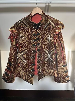 Renaissance Medieval Doublet Removable Sleeves Red Burgundy Gold Handmade Sz S/M • $350