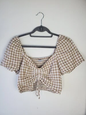 £12.99 • Buy Ghanda Women's Checkered Cream Cropped Top Abbey Size M
