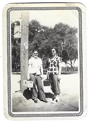 Vintage Photo Pretty Girls Lunch Luggage Box Sunglasses Saddle Shoes Lesbian Int • $9.99