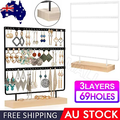 3Layer Wooden Earring Display Stand Holder Jewelry Necklace Rack Organizer OZ • $13.97