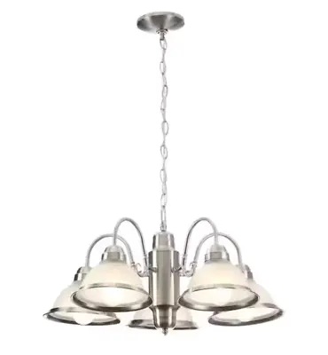 Hampton Bay Halophane 5Brushed Nickel Chandelier/Frosted Ribbed Glass Shades • $46.99