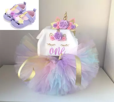 Baby Girl 1st Birthday Outfit Unicorn Romper Dress For Cakesmash Photoshoot • $49.99