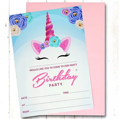 Unicorn Birthday Party Invitations Invites 10x Pack Girl Children Kids Pack • £3.39