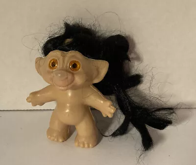 Vintage DAM THINGS TROLL DOLL Figure Soft Black Hair Hong Kong • $18.99